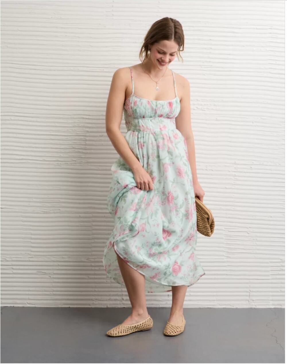 NWT American Eagle Ruched Corset Back Floral Midi Dress XL